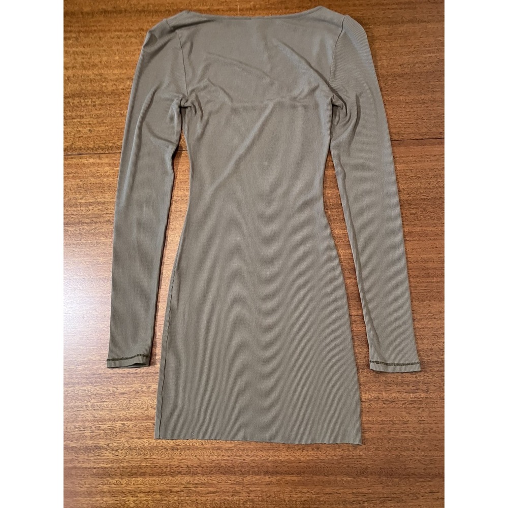 SKIMS Soft Lounge Ribbed Long Sleeve Bodycon Mini Dress Taupe Brown Women Size S - Picture 4 of 13